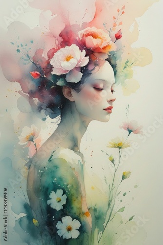 Female surreal art poster, abstract modern woman concept living room art