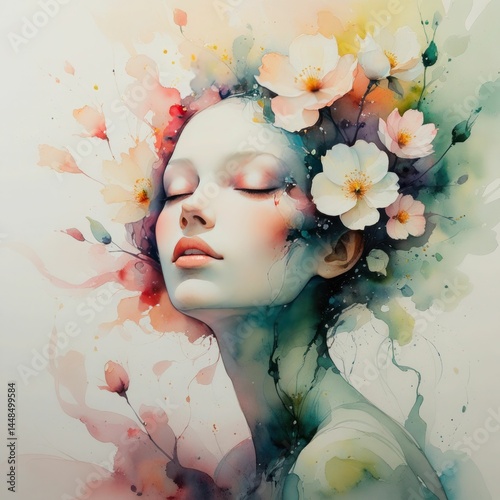 Female surreal art poster, abstract modern woman concept living room art