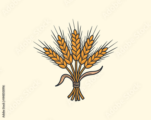 Golden Wheat Ears Tied in Bunch Illustration for Agriculture
