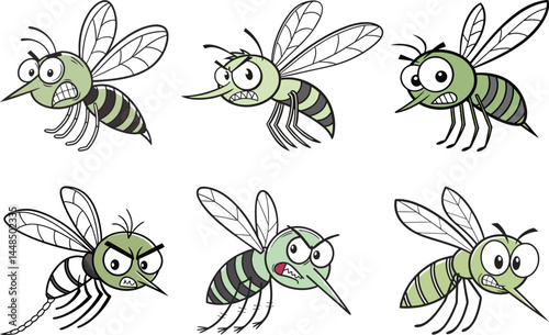 Angry Cartoon Mosquito Vector – Cute Chibi-Inspired Insect with Bold Expression