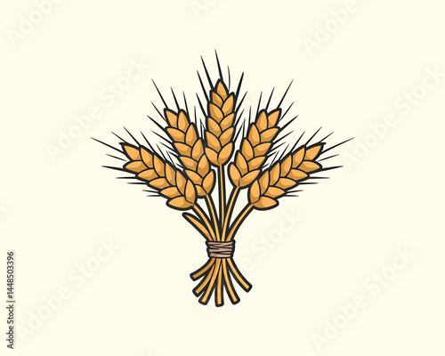 Golden Wheat Ears Tied in Bunch Illustration for Agriculture