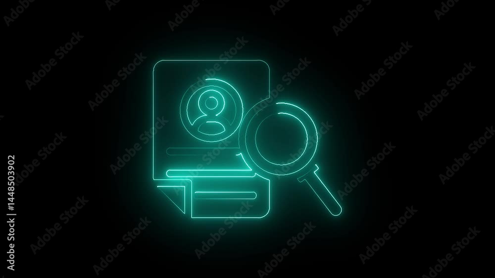 Glowing Neon Job Seeker Icon with Animated Target and Focus Symbol on Black Background. Glowing Neon Job Seeker Icon with Animated Target and Focus Symbol on Black Background.