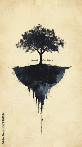 A stylized artistic rendering of a lone tree set against a softly textured backdrop, it could be a poignant symbol of growth and connection to the earth 