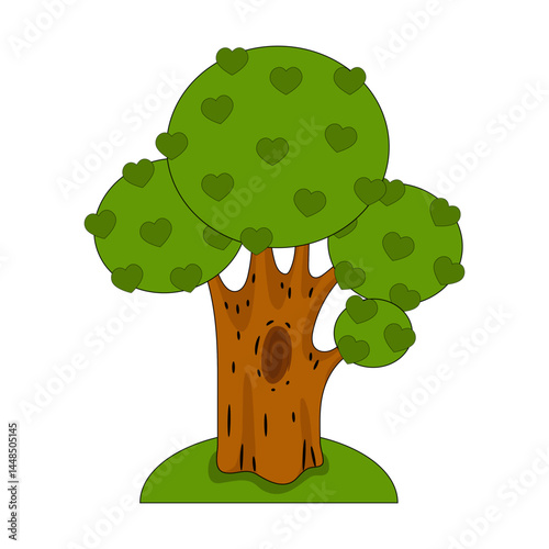Tree illustration with leaves in form of a heart. Love symbol. Kids design.