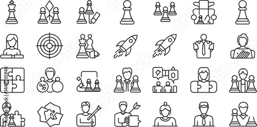 Wallpaper Mural Business strategy set of web icons in line style. A collection of linear icon representing key business concepts, including market analysis, strategy, leadership, innovation, planning Torontodigital.ca