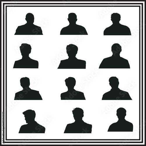 Male Silhouette Avatar Vector Set – Black Head and Shoulder Icons for Profiles, Placeholders, IDs, and Design Templates