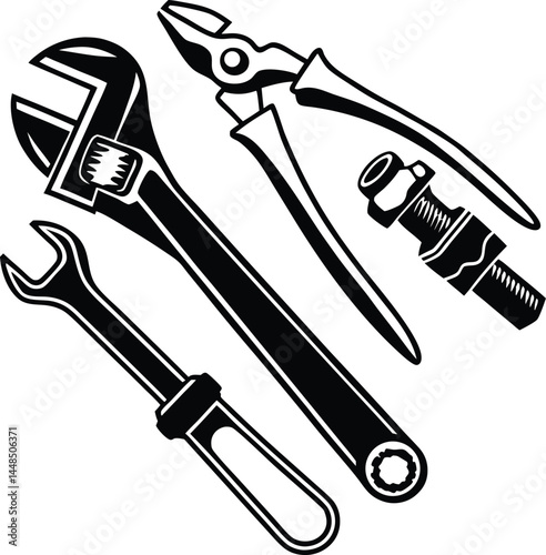 Single Plumber Tool Set Of Silhouette Vector ,emergency ,plunger, toolbox, occupation, handyman, fixture, install