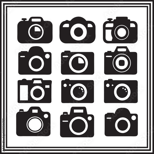 Camera Icons Collection – Vector Silhouettes of Digital, Compact, and Retro Cameras for Apps, Web, and Photography Use