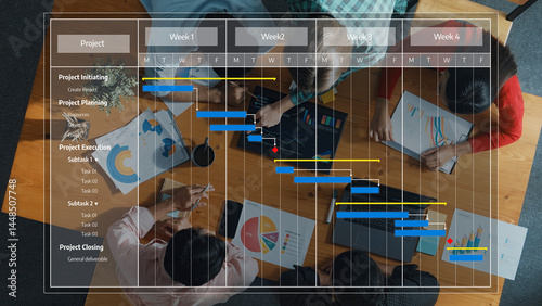 Obraz na płótnie Explore effective project management techniques through a detailed overview of planning, execution, and closing phases using a collaborative Gantt chart for success. Amity w salonie