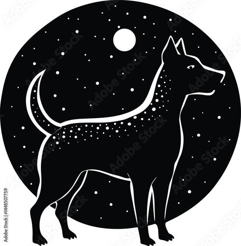 Dog Silhouette in Moonlight