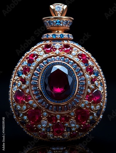 A beautifully adorned bejeweled vessel with intricate gold details and gems