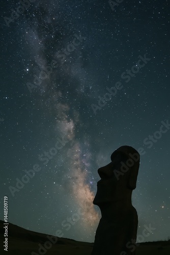 Obraz na płótnie Starlit Moai Under Night Sky with Milky Way Background w salonie