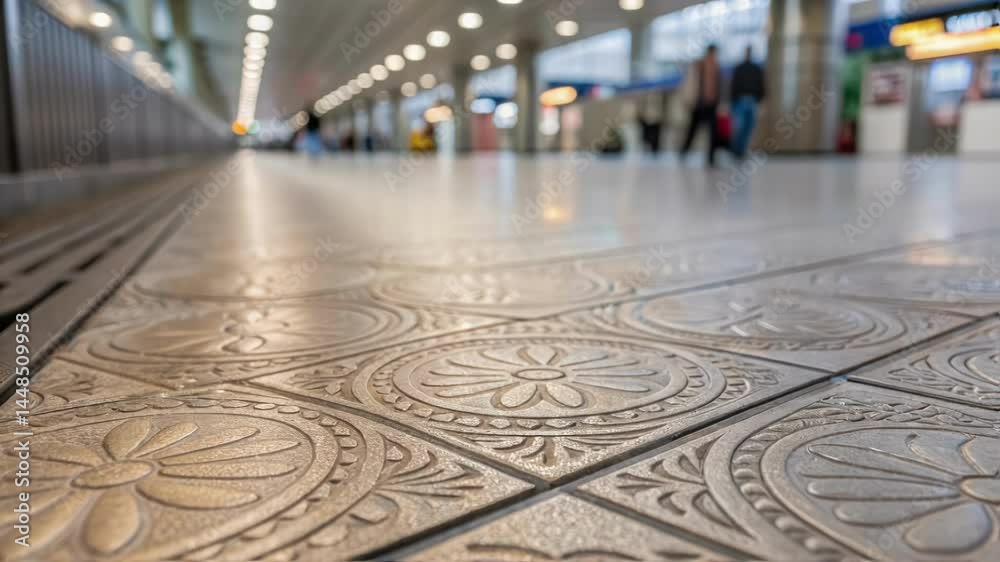 A closeup of highquality flooring materials used in the concourse featuring intricate patterns and textures that create a visually appealing and safe walking surface for fans.