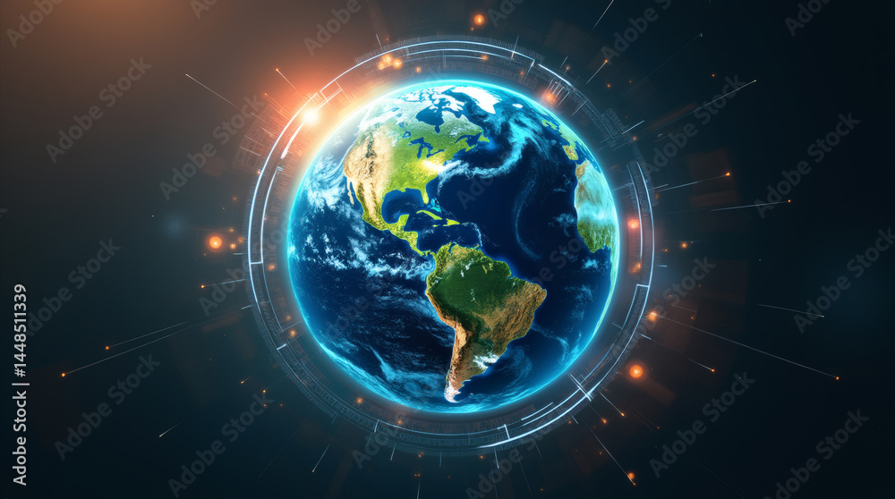 Futuristic Digital Earth Globe with Cyberpunk Elements and Data Overlay Futuristic Digital Earth Globe with Cyberpunk Elements and Data Overlay