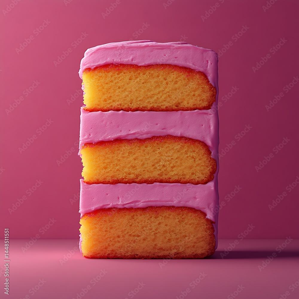 Fototapeta premium A Delicious Slice Of Three Layered Cake With Pink Frosting