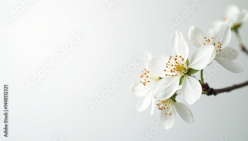 Delicate white blossoms against pure white backdrop, natural, plant