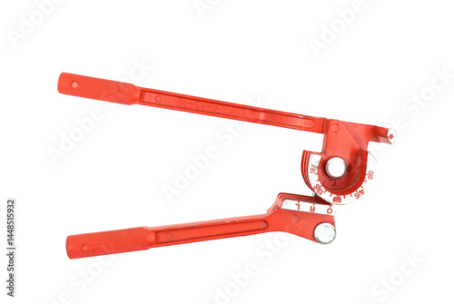 Orange bender for bending metal pipes. Air conditioning installation work.