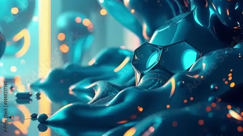 Abstract background of liquid metal and chrome with shades of blue, lilac and orange, live wallpaper