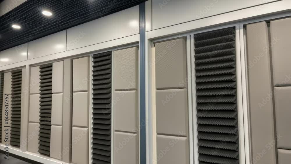 A medium closeup of away sections of the partition demonstrating the layered construction designed for effective sound dampening.