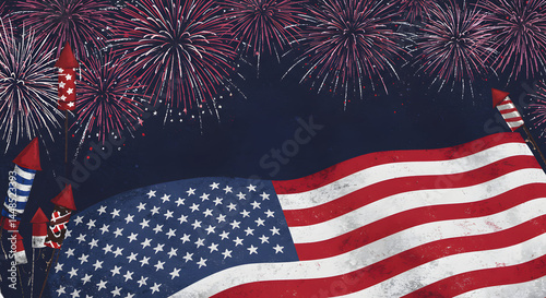 USA 4th of july independence day design of american flag with fireworks