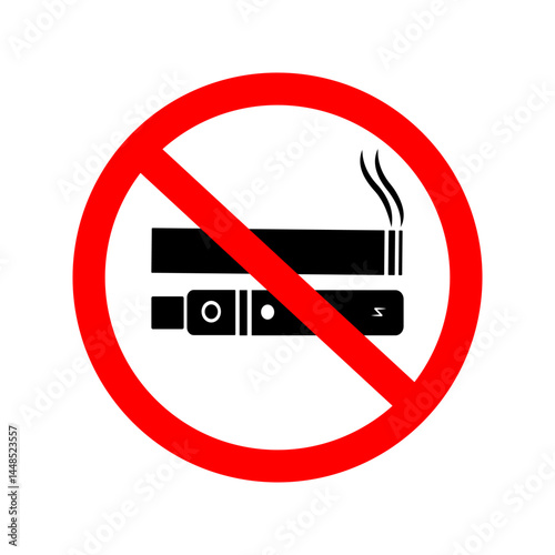 No smoking no Vaping icon. Cigarette, vape and smoke in circle. Vector illustration. 