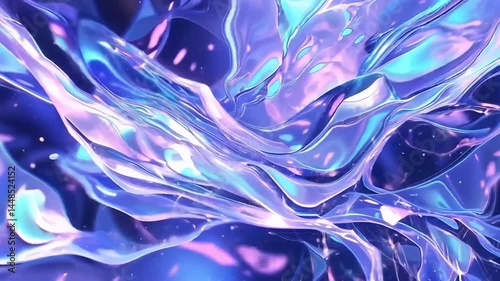 Abstract background of liquid metal and chrome with shades of blue, lilac and orange, live wallpaper
