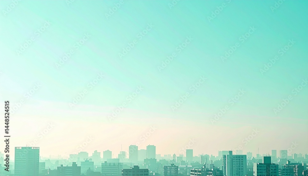 Fototapeta premium Urban skyline at dusk cityscape aerial view soft colors tranquil atmosphere
