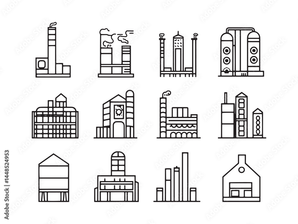 Obraz premium Contemporary Brewery Architecture Line Vector Art