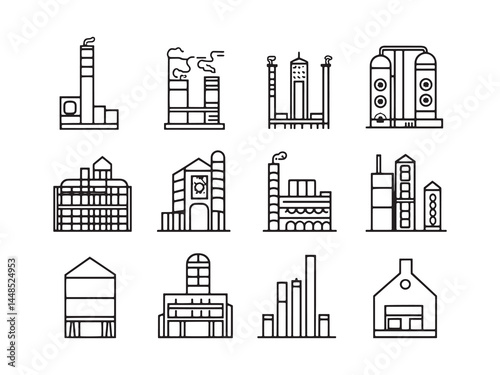 Contemporary Brewery Architecture Line Vector Art