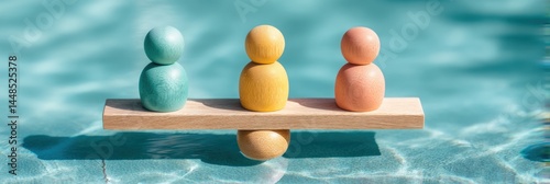 Mindful Mediation Soft Pastel Wooden Figures Balancing Conflict Resolution in Minimalist Zen-Inspired Business Negotiation Strategy