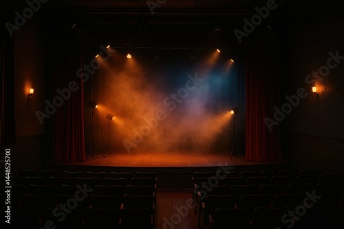 Obraz na płótnie Cozy Dusk Ambiance in an Empty Theater Stage with Dramatic Lighting w salonie