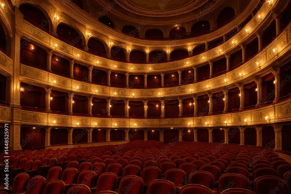 Elegant Opera House Interior with Warm Ambiance and Rich Color