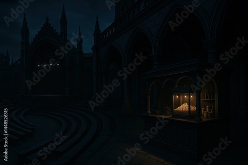 Obraz na płótnie Mysterious Gothic Amphitheater at Night with Glowing Elements w salonie
