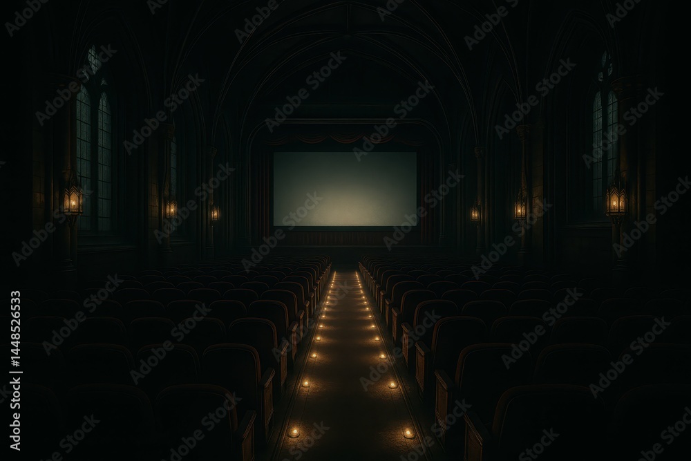 Gothic Theater Interior During Intermission with Dramatic Atmosphere