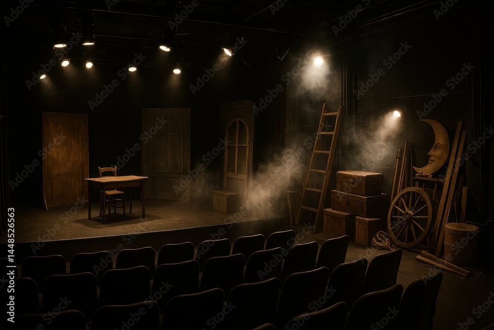Backstage Theater Atmosphere with Simple Props and Lighting Effects