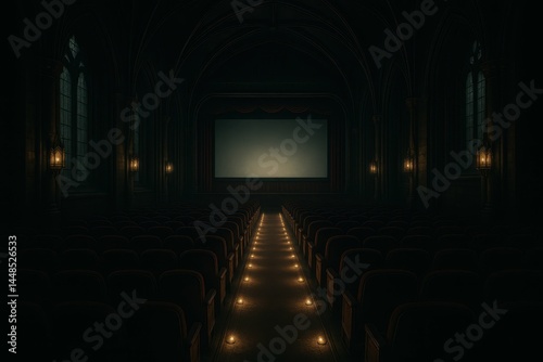 Obraz na płótnie Gothic Theater Interior During Intermission with Dramatic Atmosphere w salonie
