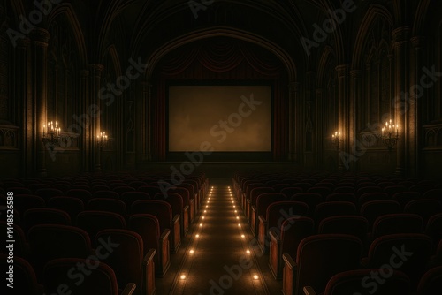 Obraz na płótnie Gothic Theater Interior with Soft Lighting and Elegant Architecture w salonie
