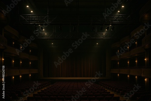 Obraz na płótnie Dimmed Theater Stage with Empty Audience Chairs and Catwalk w salonie