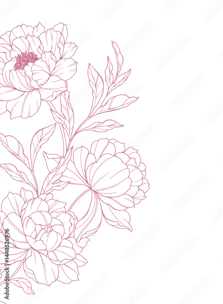 Fototapeta premium Peony Line Art. Trendy floral peony bouquets and flowers. Botanical Line Drawing Peony Collection. Hand drawn line art peony flowers. Luxury Line Floral Art. Peony Outline