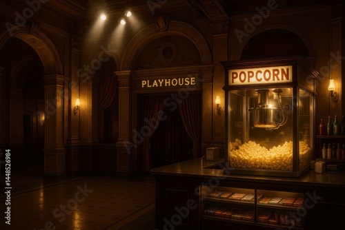 Obraz na płótnie Vintage Night Scene at Historic Playhouse with Popcorn Stand w salonie