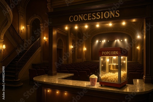 Obraz na płótnie Historic Playhouse Night Scene with Popcorn Stand at Concession Area w salonie