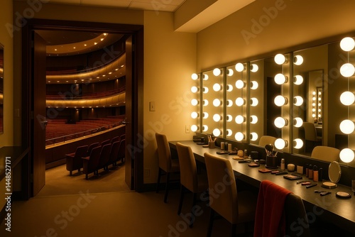 Obraz na płótnie Elegant Dressing Room in Opera House with Makeup Mirrors and Lights w salonie