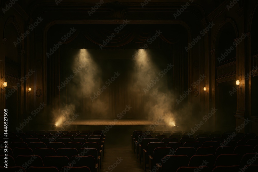 Vintage Theater Atmosphere with Soft Lighting and Dramatic Fog