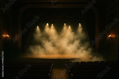 Obraz na płótnie Vintage Theater Interior with Dramatic Lighting and Soft Fog w salonie