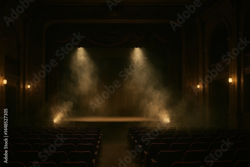 Obraz na płótnie Vintage Theater Atmosphere with Soft Lighting and Dramatic Fog w salonie