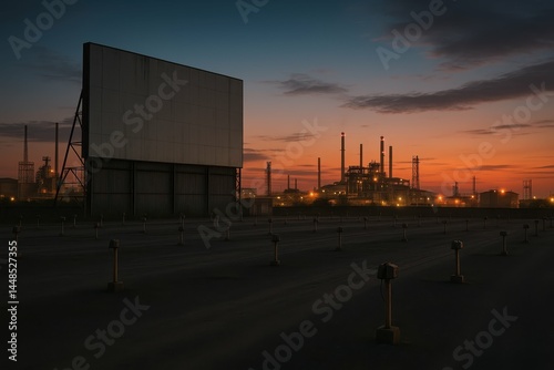 Obraz na płótnie Desolate Industrial Landscape at Dusk with Abandoned Drive-In w salonie