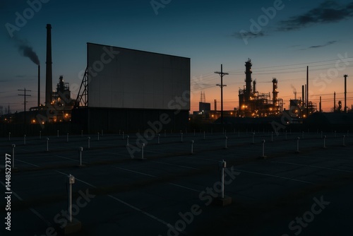 Obraz na płótnie Desolate Drive-In at Dusk with Industrial Backdrop and Calm Sky w salonie