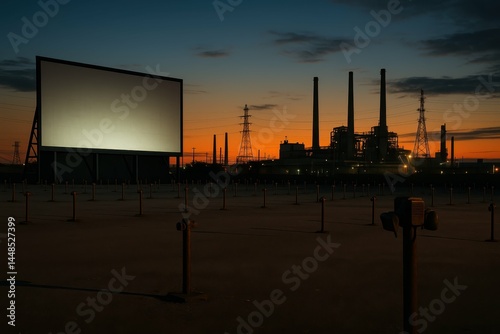 Obraz na płótnie Desolate Drive-in Cinema at Dusk with Industrial Background w salonie