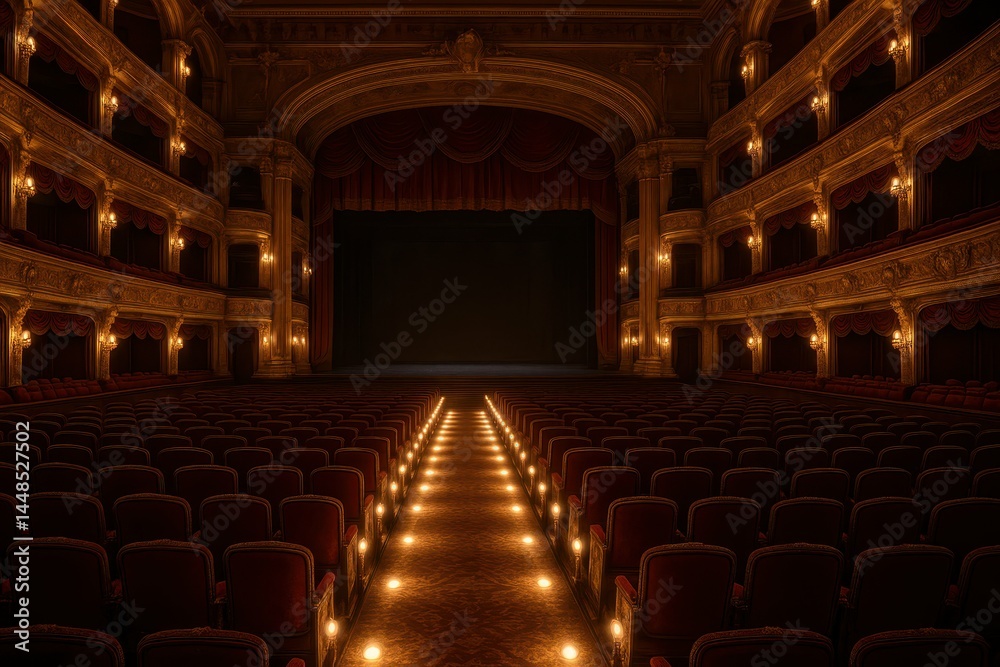 Elegant Theater Interior with Dramatic Lighting and Intimate Ambiance