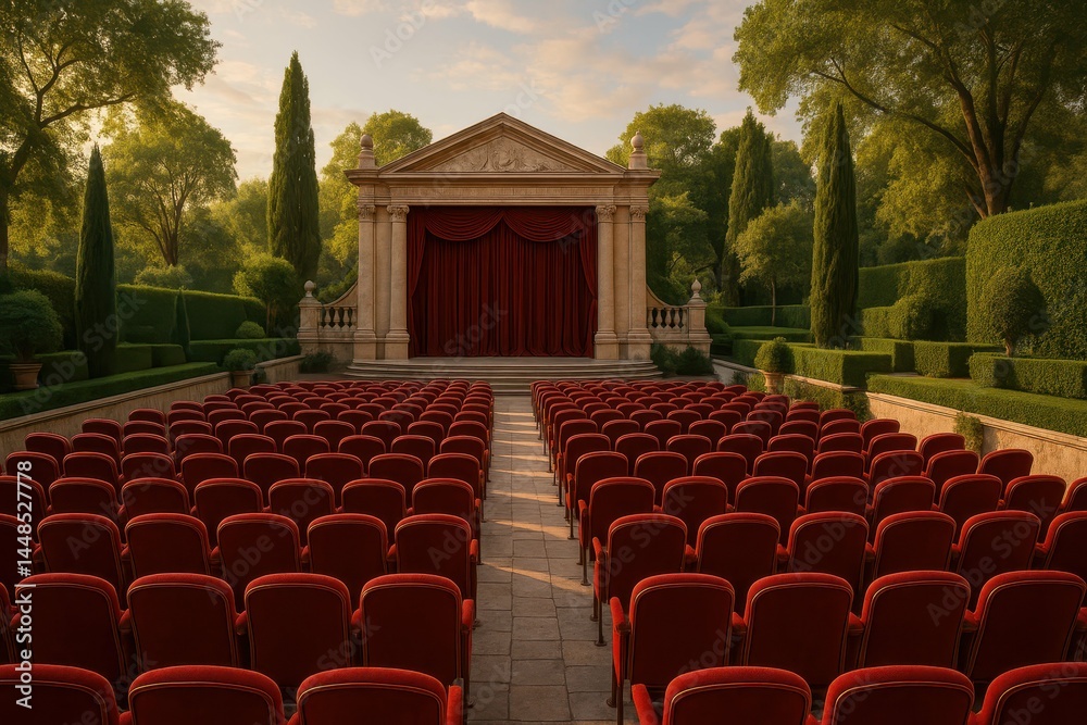 Grand Open Air Theater Surrounded by Lush Greenery and Seating
